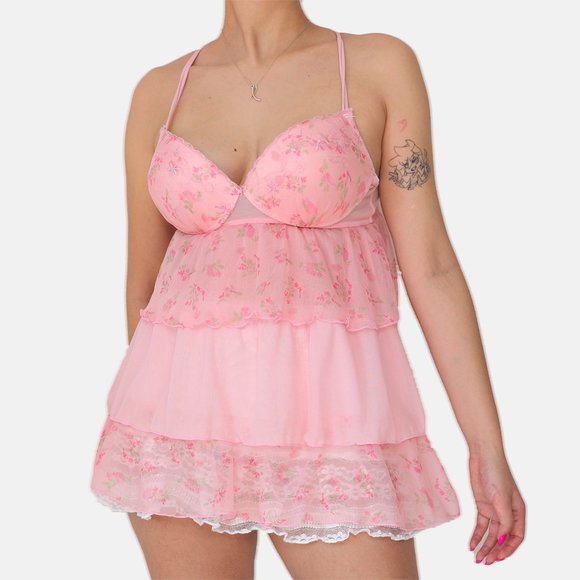 FLORAL PASTEL BABY PINK BABYDOLL - Picture 8 of 9